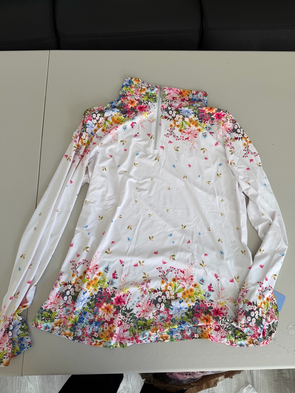 ACEGOLFS NWT White Floral Quarter Zip Golf Pullover Size S - Picture 2 of 7